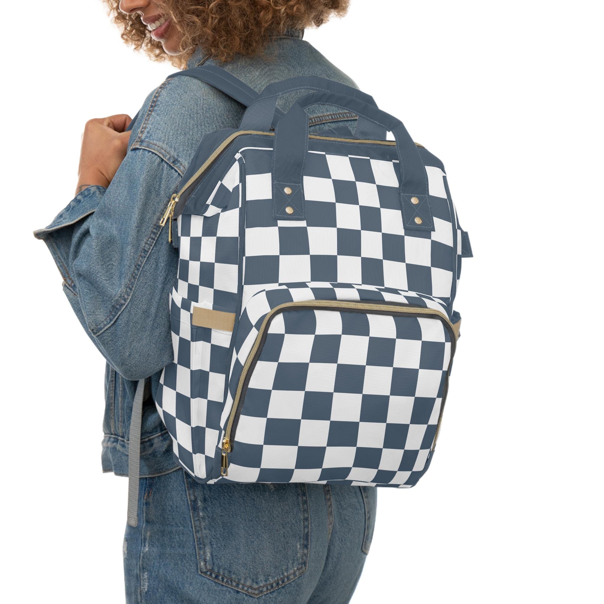 Checkered Baby Diaper Backpack Bag Dark Navy Blue Checkerboard