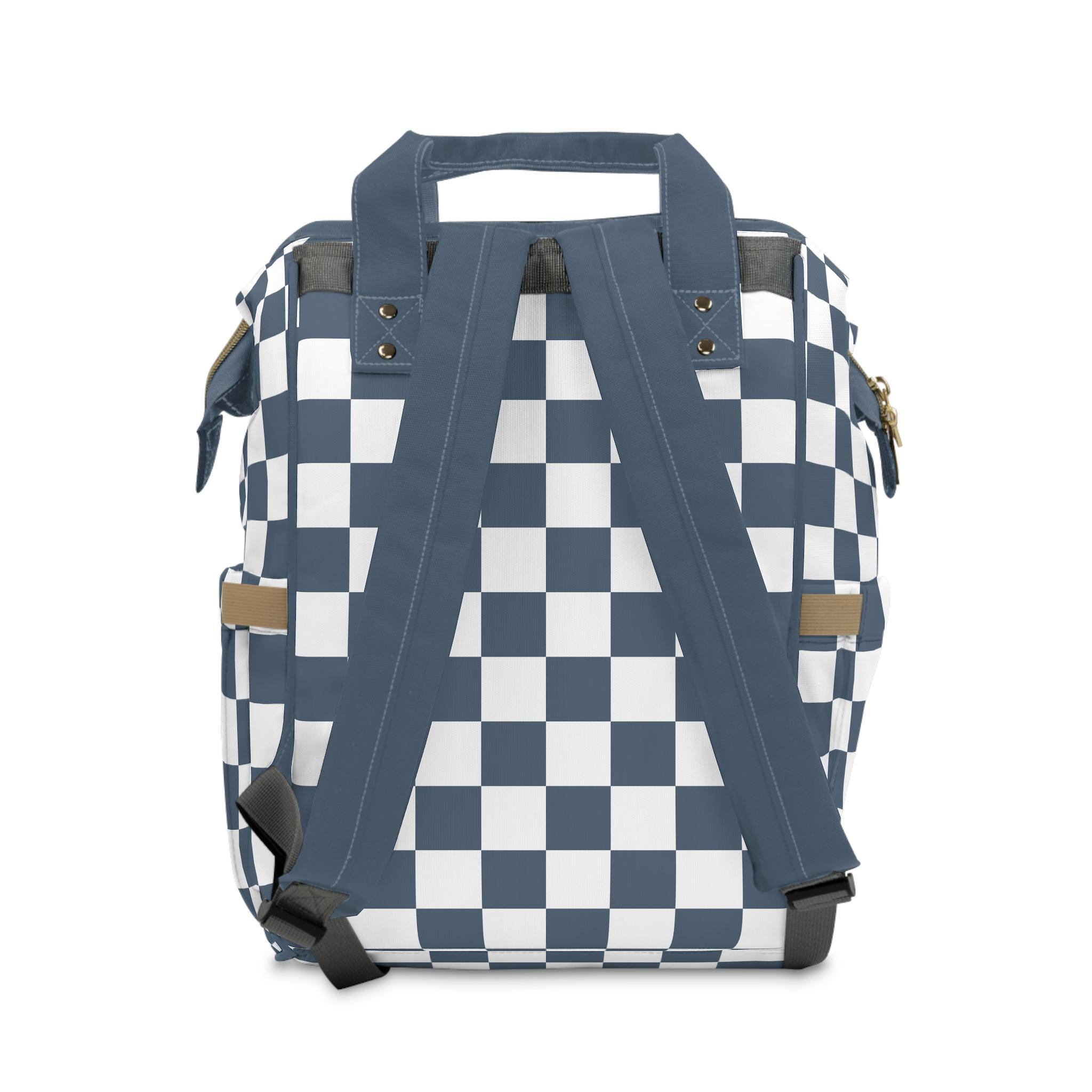 Checkered Baby Diaper Backpack Bag Dark Navy Blue Checkerboard