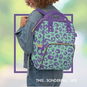 Baby Diaper Backpack Bag Leopard Animal Print Purple Mint Green Multi-Purpose Everyday Vacation Travel Backpack Diaper Tote & Baby Gear