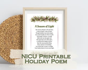 NICU vakantiegedicht neonatale intensive care afdrukbare preemie Instant digitale download kerstcadeau idee print teken mijlpaal aandenken