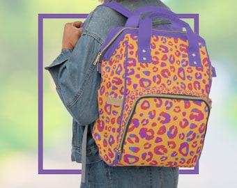 Borsa zaino per pannolini per bambini Stampa leopardata multiuso per uso quotidiano con stampa di animali Zaino da viaggio per le vacanze Versatile borsa per pannolini e accessori per bambini