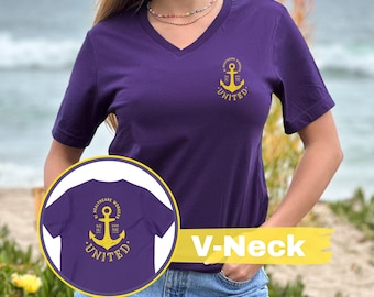 1199SEIU RI Anchor Union Team Lila Erwachsene V-Ausschnitt Kurzarm-T-Shirt gesundheitswesen Nursing Solidarity 1199 Weil wir uns befassen