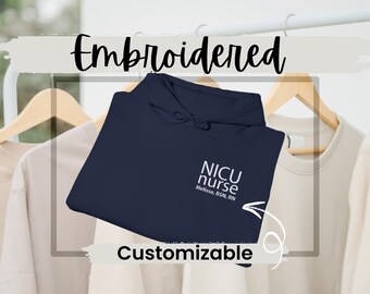 Personalisierte gestickte NICU Krankenschwester RN Hoodie Pullover Kapuzen-Sweatshirt Neugeborene Intensivstation Pullover Benutzerdefinierte Wertschätzung Geschenk