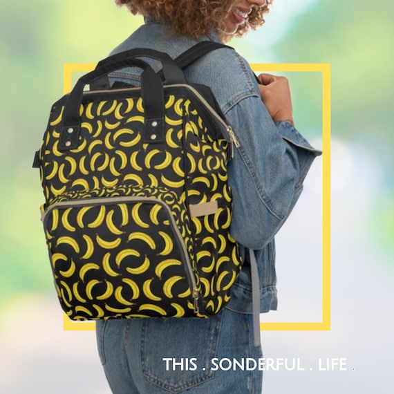 baby gear baby travel changing bag backpack black Baby Diaper Backpack Bag Black Yellow Bananas Multi-Purpose Everyday  Backpack Beach Vacation Travel Versatile Diaper Tote & Baby Gear