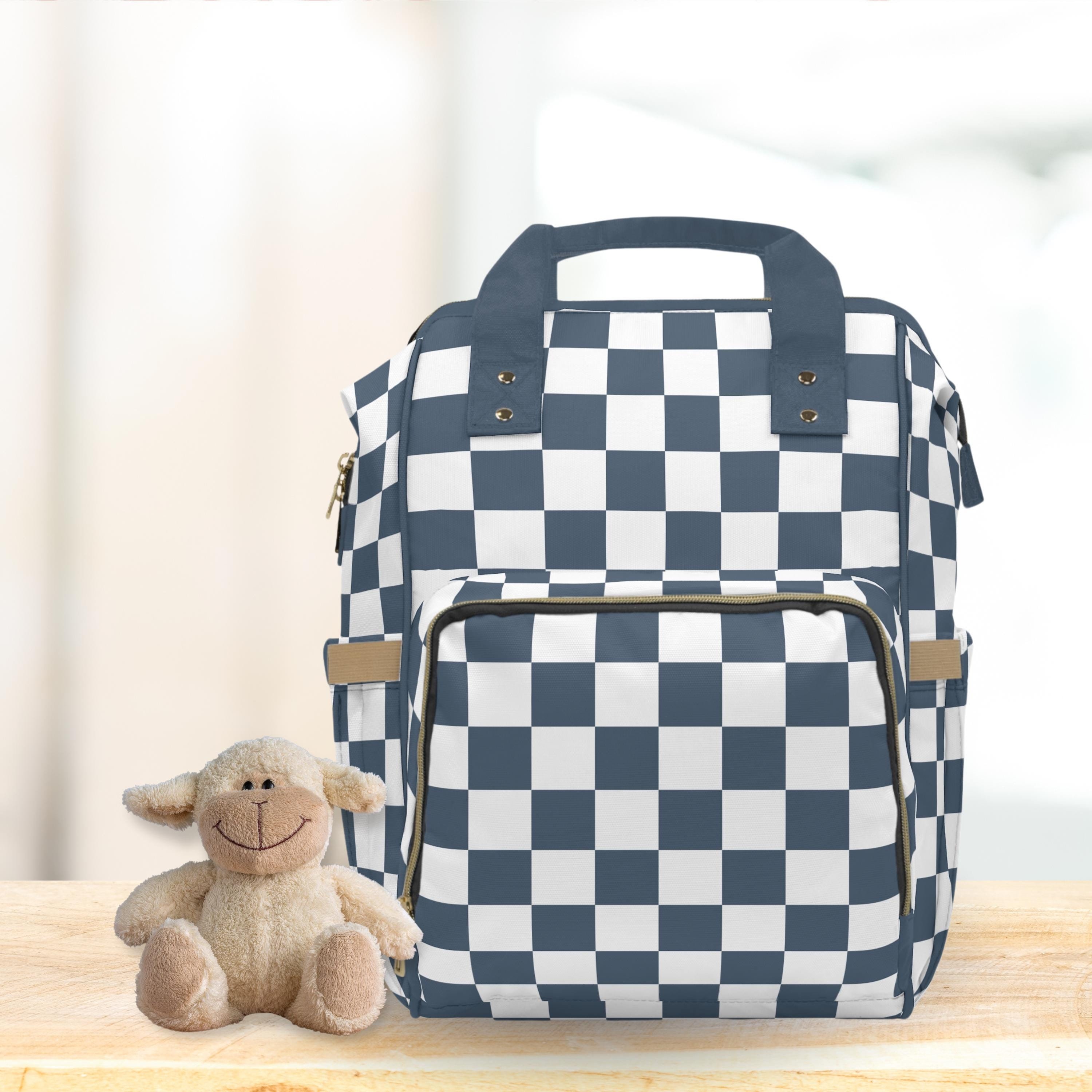 Checkered Baby Diaper Backpack Bag Dark Navy Blue Checkerboard