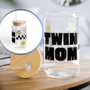 Twin Mom Two Boys Twins Blue NICU Mommy of multiples glass beer can cup mug tumbler Mother&#39;s Day Gift straw coffee cup bamboo lid 16oz