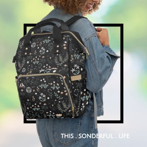 Baby Diaper Backpack Bag Black Boho Cottage Core  Everyday Print Backpack  Vacation Travel Versatile Diaper Tote & Baby Gear