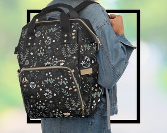 Baby Diaper Backpack Bag Black Boho Cottage Core  Everyday Print Backpack  Vacation Travel Versatile Diaper Tote & Baby Gear