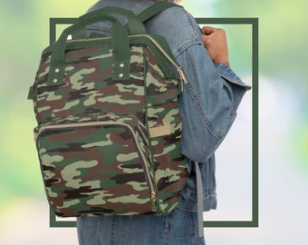 Camouflage blöjryggsäck Grön kamouflage vardagsryggsäck Militär semesterreseryggsäck Mångsidig blöjväska och babyutrustning