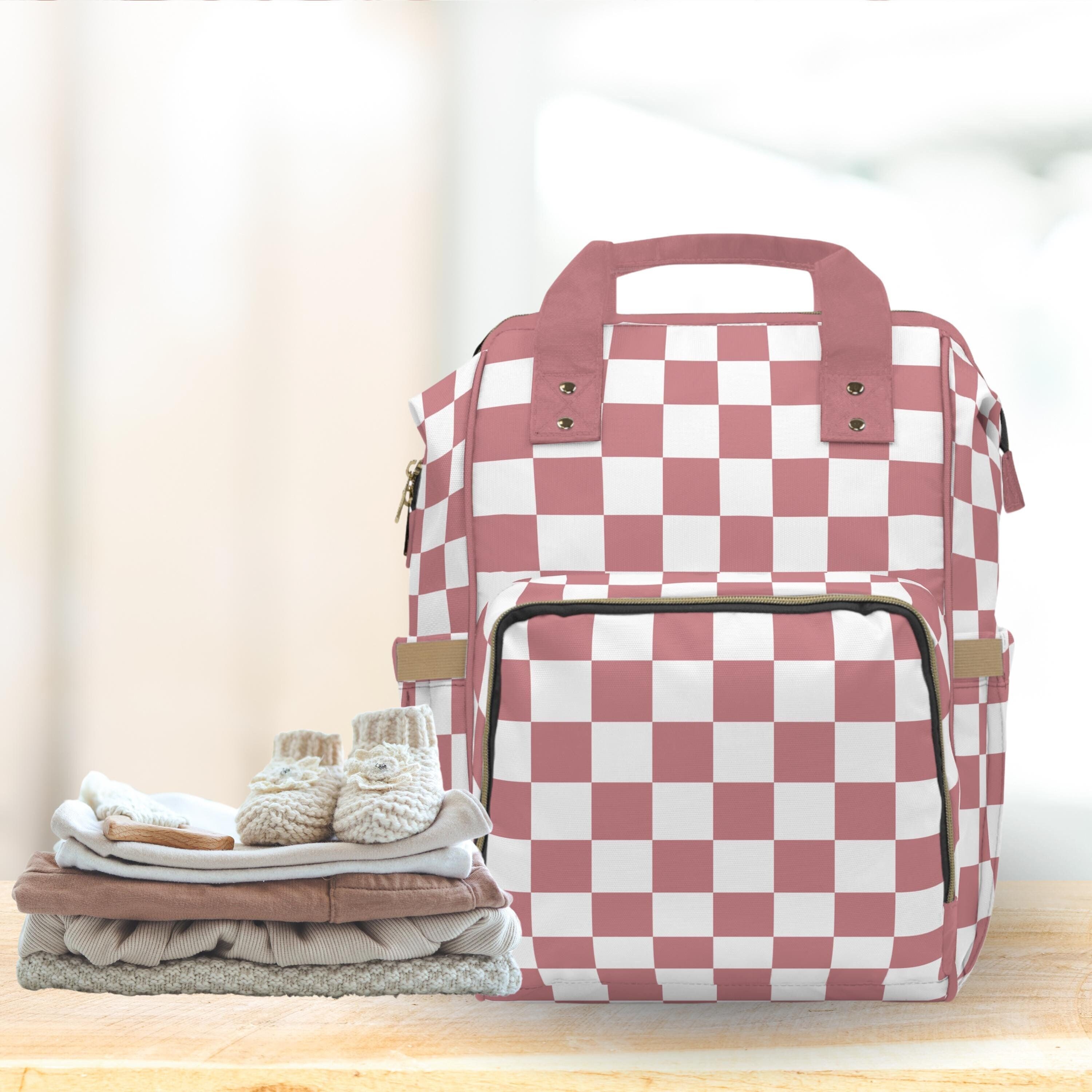Checkered Baby Diaper Backpack Bag Dusty Pink Rose 