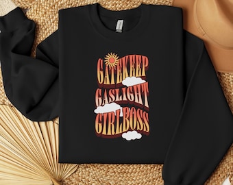 Retro Gatekeep Gaslight GirlBoss Bluza z kapturem z okrągłym dekoltem Gatekeeping Gaslighting Girl Boss Zabawny modny mem Y2K Motywująca szefowa laska
