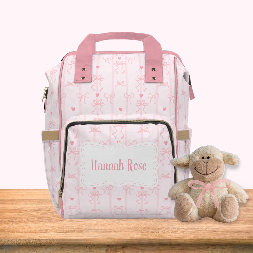 Pink Teddy Bear Personalized Backpack Diaper Bag