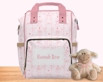 Personalized Name Diaper Backpack Bag Pink Ballerina Coquette Ribbon Vacation Travel Backpack Multi-purpose Everyday Tote Baby Gear Hospital