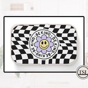 Bento Lunch Box Set with cutlery for adult and kids  Retro Be Kind Groovy Style Black and White Checkerboard  Microwave Safe BPA Free