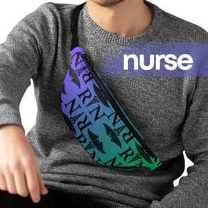 Nurse Fanny Pack Patient Transport Crossbody Work Bag Nurse Appreciation Gift RN Caduceus Symbol Tool Waist Belt Unisex Blue and Green