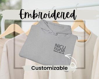Personalisierte gestickte NICU Krankenschwester RN Hoodie Pullover Kapuzen-Sweatshirt Neugeborene Intensivstation Pullover Benutzerdefinierte Wertschätzung Geschenk