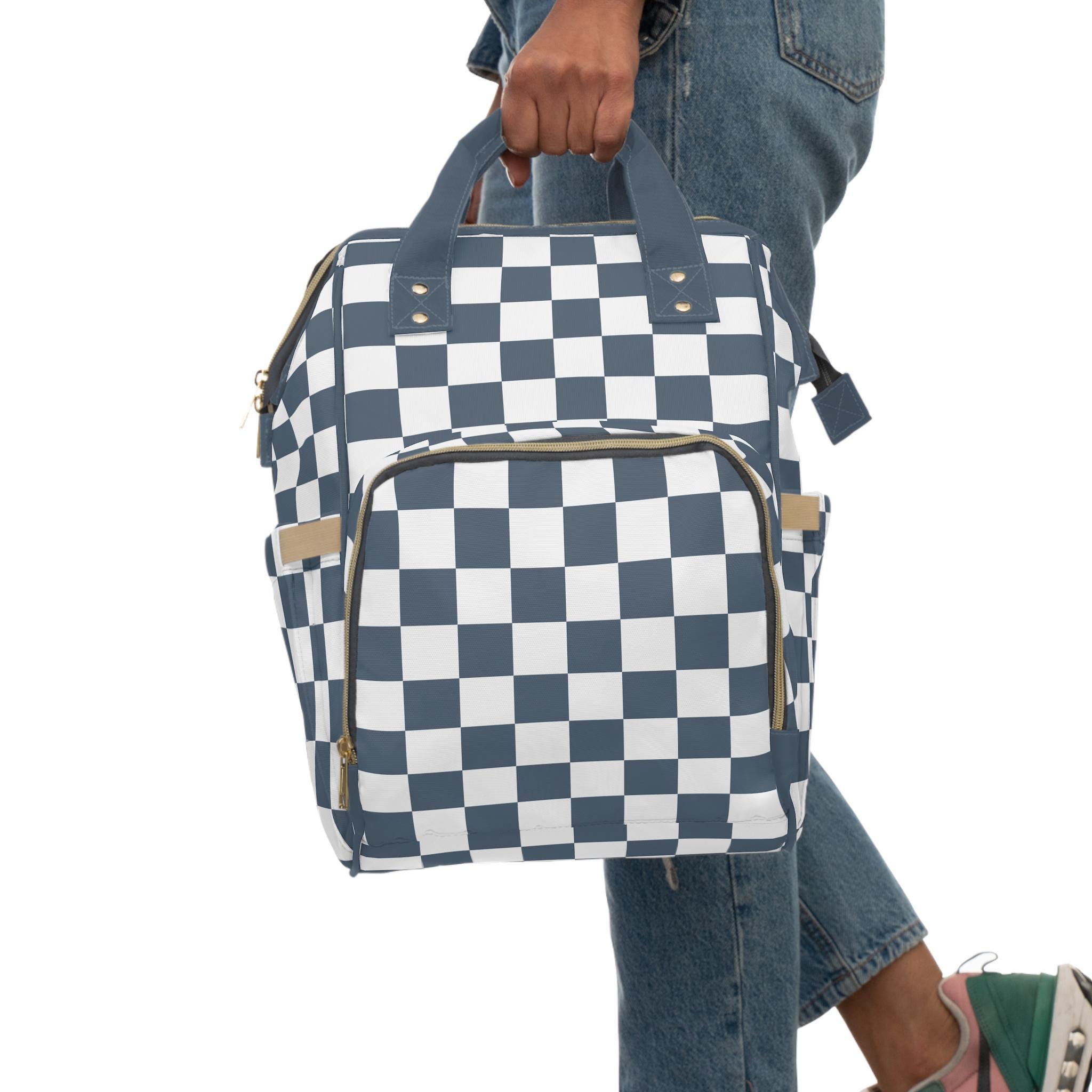 Checkered Baby Diaper Backpack Bag Dark Navy Blue  display picture 2