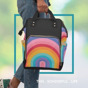 Baby Diaper Backpack Bag Rainbow Multi-Purpose Parenting Vacation Travel Baby Gear Everyday on-the-go Backpack Trendy Versatile Diaper Tote