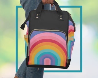 Baby Diaper Backpack Bag Rainbow Multi-Purpose Parenting Vacation Travel Baby Gear Everyday on-the-go Backpack Trendy Versatile Diaper Tote
