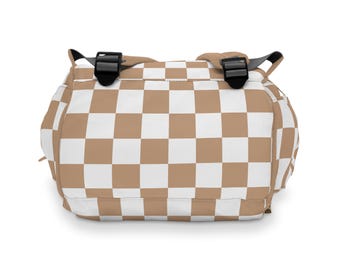 Tan Neutral Checkered Baby Diaper Backpack Bag Checkerboard  display picture 3