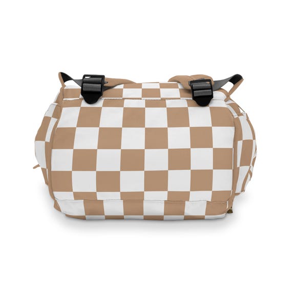 Tan Neutral Checkered Baby Diaper Backpack Bag Checkerboard  display picture 3