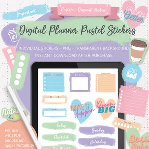 455 Pastel Paint Essential Digital Planner Stickers | Cropped PNG files | Daily Digital Stickers for Notability