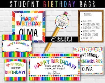 Classroom Birthday | Ideas for Classroom Set Up | Student Birthday Gifts | Printable | Goody Bags | Editable | Birthday Gifts for Students
