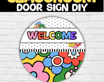 Retro Classroom Decor | Printable Name Signs for Teachers | Flower Themed Welcome Sign | DIY Door Decorations | Back to School | Custom Sign