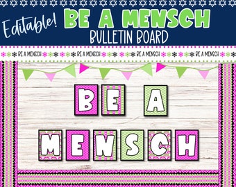Jewish Classroom Bulletin Board | Mensch | Jewish Value | Hebrew School Decor | Hebrew Classroom | Jewish Printable | Be a Mensch | Editable