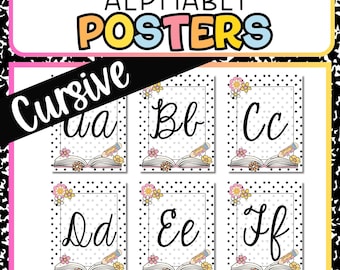 Printable Alphabet Letters in Cursive | A-Z | Composition Notebook Themed Decor | Script Alphabet Posters | Classroom Bulletin Board Letters