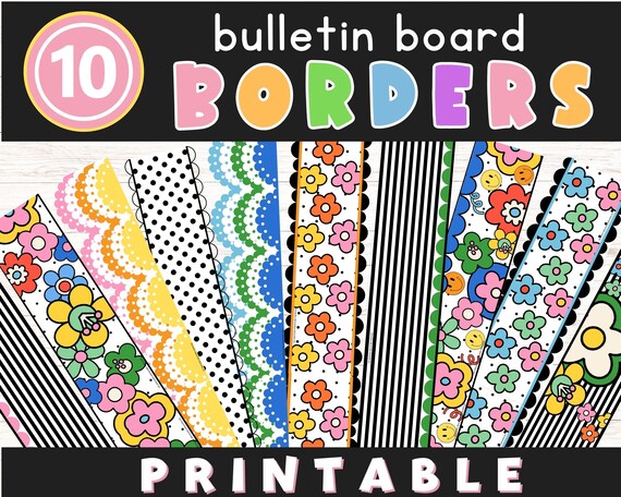 Pinnwand-Bordüren Set – 25,6 M, Retro Design, Mit Smiley & Blumen, Für Klassenzimmer