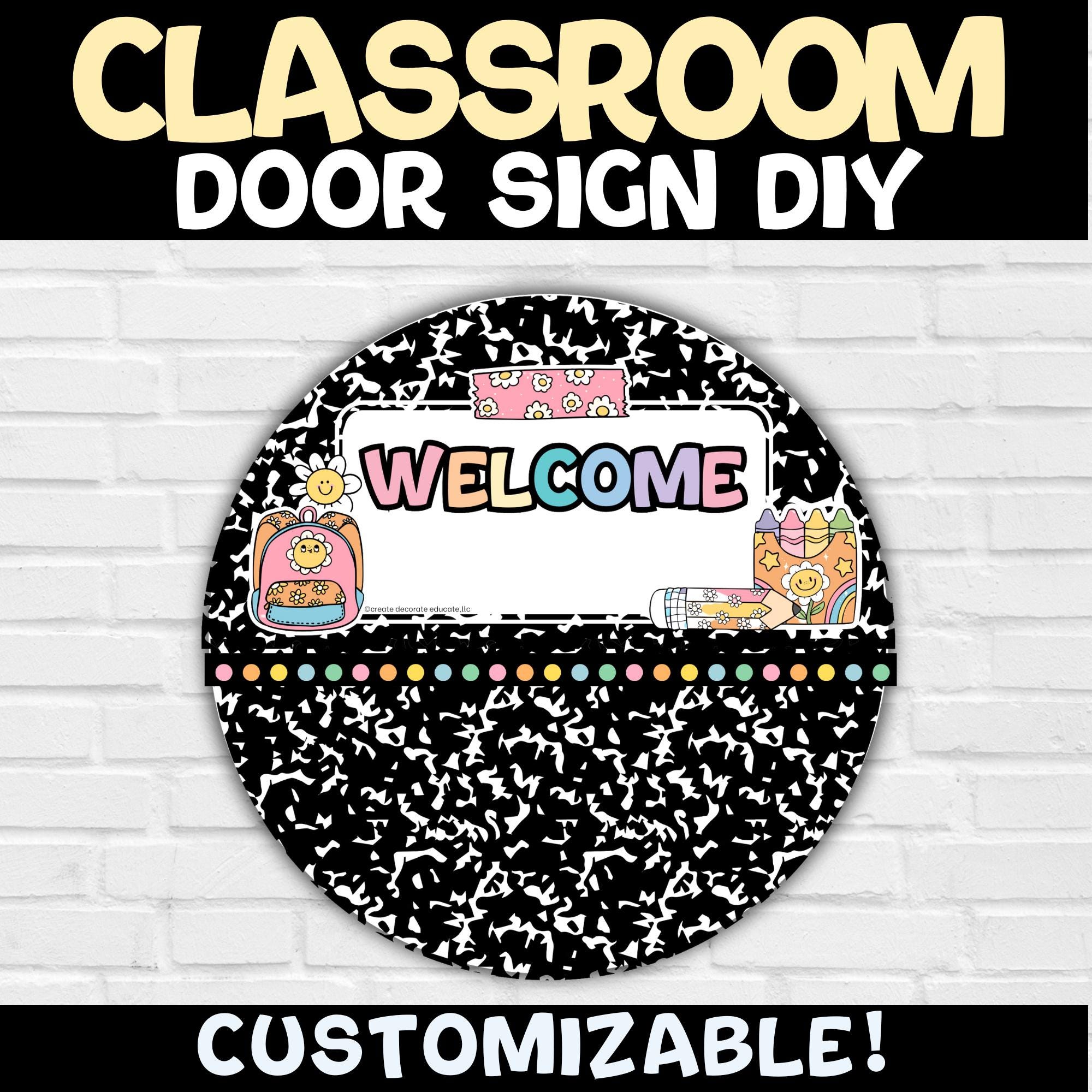 Composition Notebook Themed Welcome Back to School Name Signs for Teachers | Classroom Decorations | Printable | Editable Sign for Door