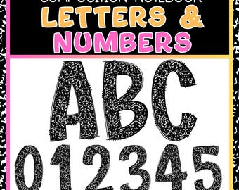 Composition Notebook Printable Bulletin Board Doodle Bubble Letters & Numbers | Classroom Door Decor | Font Alphabet | Back to School Decor