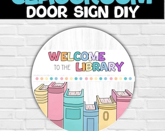 Library Door Teacher Name Sign | Editable Librarian Sign-Welcome to the Library! | Pastel Media Specialist Name Sign | Media Center Signs