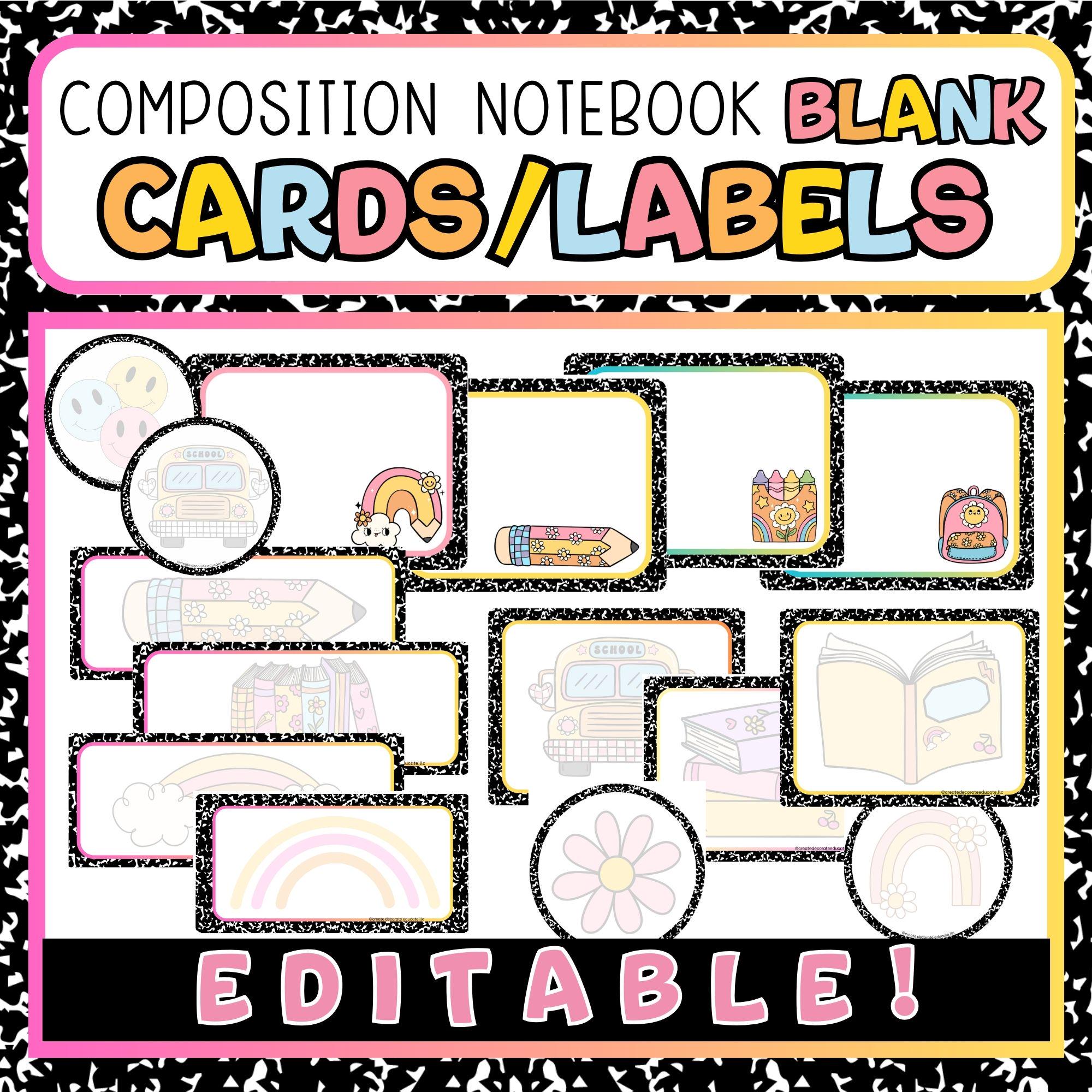 Composition Book Themed Classroom | Editable Name Cards | Custom Blank ...