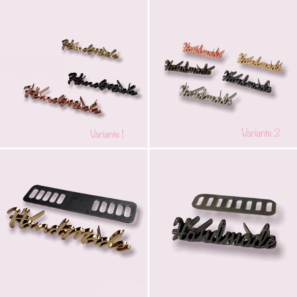 Metal label *HANDMADE* script - 4 colors