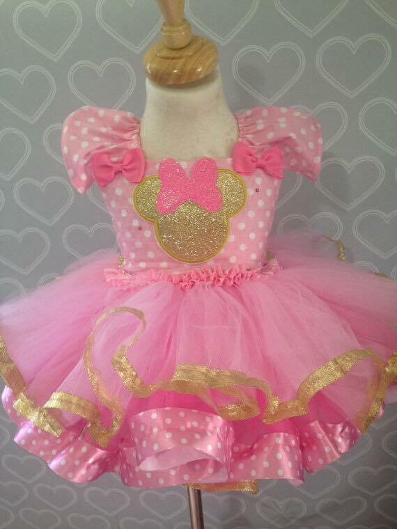 Minnie Mouse verjaardagsjurk roze en goud Minnie Minnie Mouse tutu jurk peuter Minnie Mouse jurk Minnie Mouse jurk Kleding Meisjeskleding Jurken 