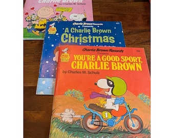 Charlie Brown Peanuts Vintage 1980 See Hear Read Along Book Records Lot 3 Kid's