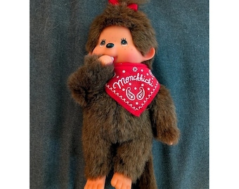 Monchhichi Sekiguchi Daumen lutschen Mädchen Baby Plüsch Puppe Rot Bandana 17,8 cm Retro Spielzeug
