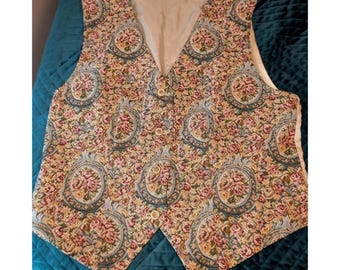 Vintage 1990er Jahre Blumen Gobelin Weste Rosen Motiv Cottage Grannycore Boho Gr