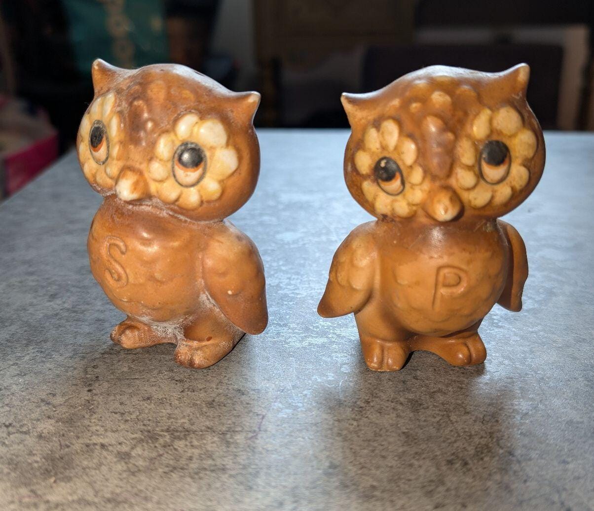 Vintage 1960s MCM Josef Originals Ceramic Owl Salt  Pepper Shakers Japan Kitsch