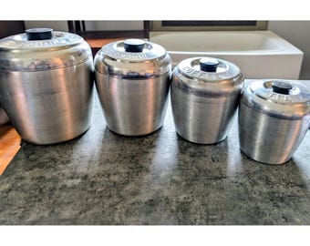 Aluminum Mid-century 9-piece Spice Canister Set and Holder by