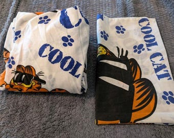 Vintage 1978 Garfield Cartoon Cool Cat Fitted Twin Sheet & Pillowcase Set EUC