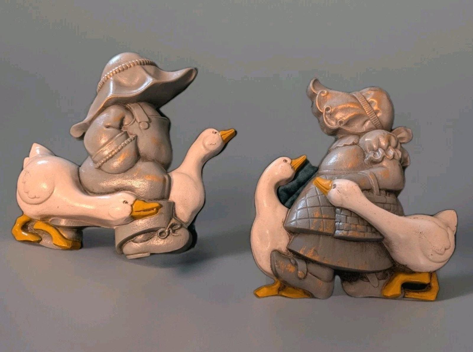 Vintage 1988 Burwood Lot 2 Goose Promenade Girl Boy Wall Art Decor Plastic 8.5"