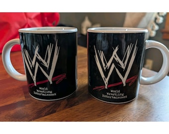 WWE Wrestling Vintage 2002 Lot of 2 Coffee Mugs Attitude Era Black Souvenir