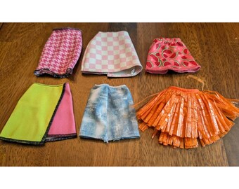 Barbie Doll Clothing Lot 6 Vintage 1990s Mini Skirts Tops Casual Colorful