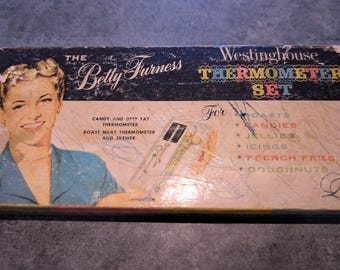 Juego de termómetros vintage Betty Furness Westinghouse de la década de 1950 para dulces, gelatinas y carnes.
