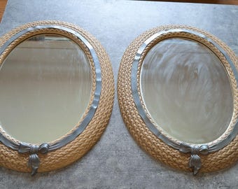 Burwood Vintage 1989 2 Pc Faux Wicker Blue Bow Accent Mirror Set Cottagecore
