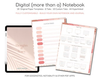Digitaal notitieboek en dagboek: tabbladen met hyperlinks, 18 sjablonen (Goodnotes, Notability)