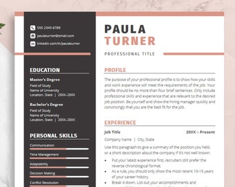 Modern Resume Template for Word | Cover Letter, References (Digital Download)